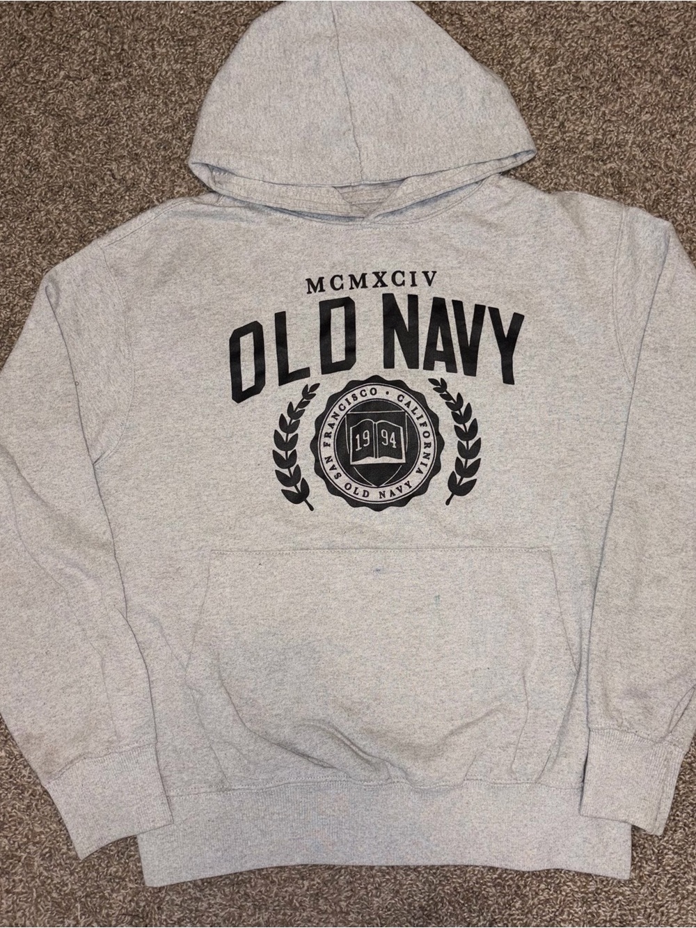 Old Navy Gray Pullover Hoodie with Black Logo